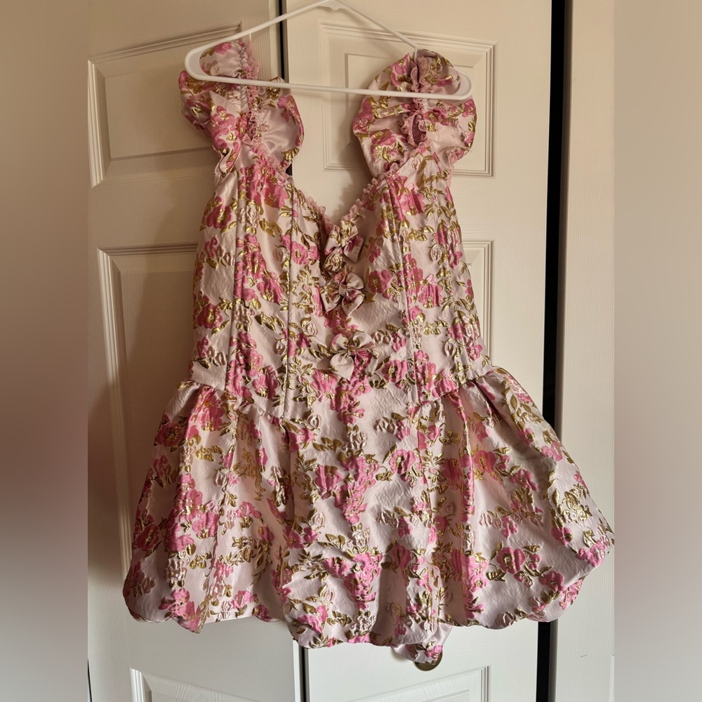 Floral Ruffle Brocade Mini Dress